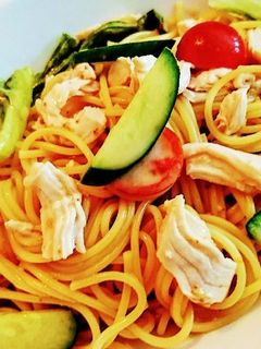ささみと生野菜のさっぱり和風パスタ-レシピのメイン写真