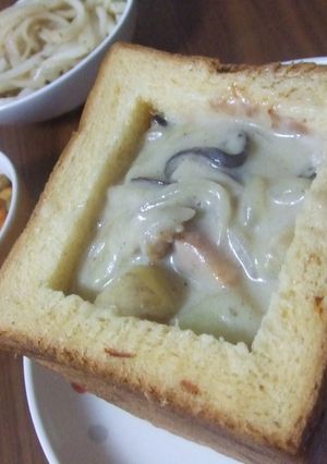 パンの器で♪チキンクリームスープ-レシピのメイン写真