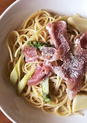 生ハムと春野菜のアーリオオーリオ♪-レシピのメイン写真
