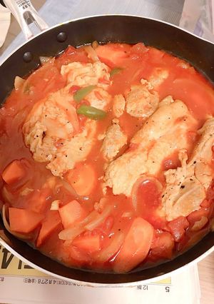 簡単！冷凍鶏肉のトマト煮込み-レシピのメイン写真
