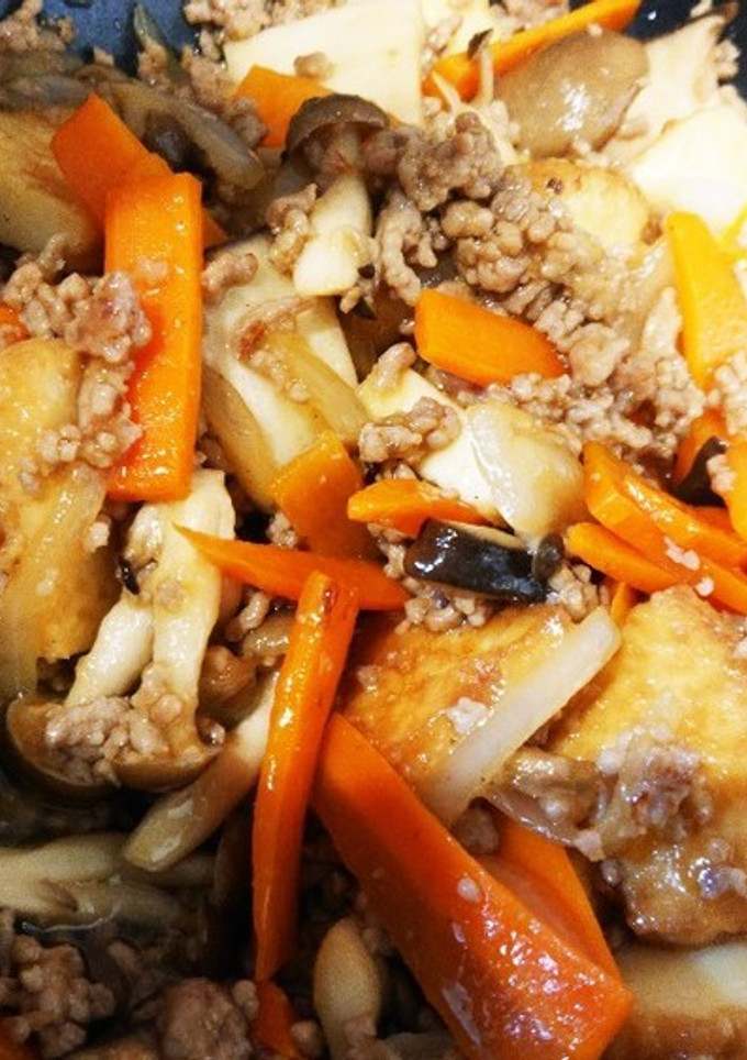 厚揚げと挽肉ときのこの炒め物-レシピのメイン写真