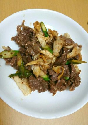 牛肉とアスパラと舞茸のピリうま炒め-レシピのメイン写真