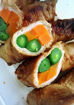 いんげん豆と人参の肉巻き味噌味-レシピのメイン写真