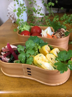 西洋パセリとチーズの卵焼きワッパお弁当-レシピのメイン写真