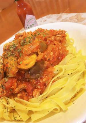 玉ねぎキノコたっぷり ボロネーゼ パスタ-レシピのメイン写真
