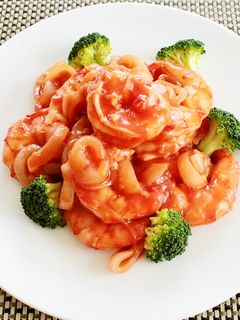 レンジで!エビと新玉ねぎのケチャップ煮-レシピのメイン写真
