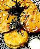 玉ねぎ入り^ ^鶏ひき肉の蓮根はさみ焼き