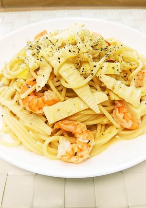 破竹と海老の白だしバター醤油パスタ-レシピのメイン写真