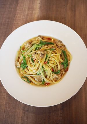 あさりの水煮缶と水菜のスープパスタ-レシピのメイン写真