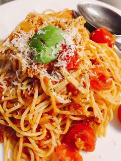 玉ねぎベーコントマトパスタ-レシピのメイン写真