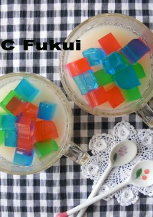 【季節】水ようかん＊あじさいの錦玉羹のせ-レシピのメイン写真