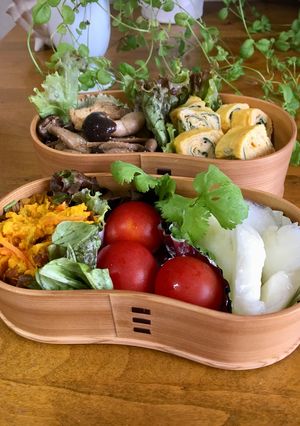 甘酢生姜とバジルの卵焼きワッパお弁当-レシピのメイン写真