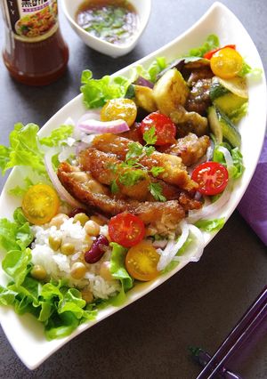 チキンと夏野菜の黒酢ベジボウル-レシピのメイン写真