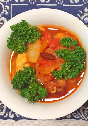 ヘルシー！鶏胸肉と豆のピリ辛トマト煮♪-レシピのメイン写真