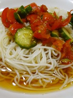 清涼破砕ミニトマト、キュウリ冷し素麺-レシピのメイン写真