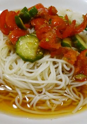 清涼破砕ミニトマト、キュウリ冷し素麺-レシピのメイン写真