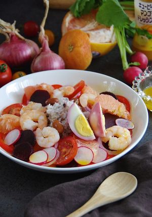 赤い野菜とエビの美ベジボウル-レシピのメイン写真