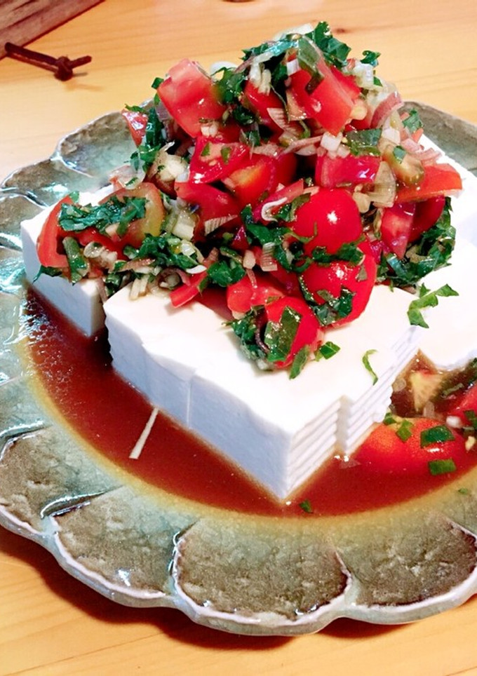 簡単おつまみ！トマトと大葉の冷奴♡-レシピのメイン写真