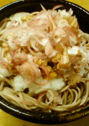 簡単昼食 おろし納豆茗荷そば そうめん-レシピのメイン写真