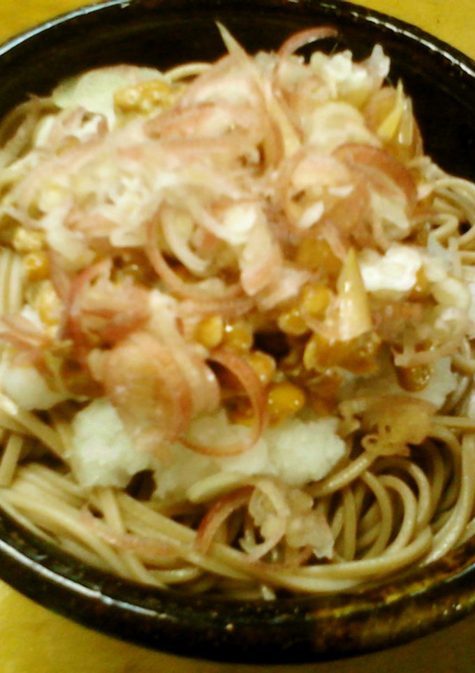 簡単昼食 おろし納豆茗荷そば そうめん-レシピのメイン写真