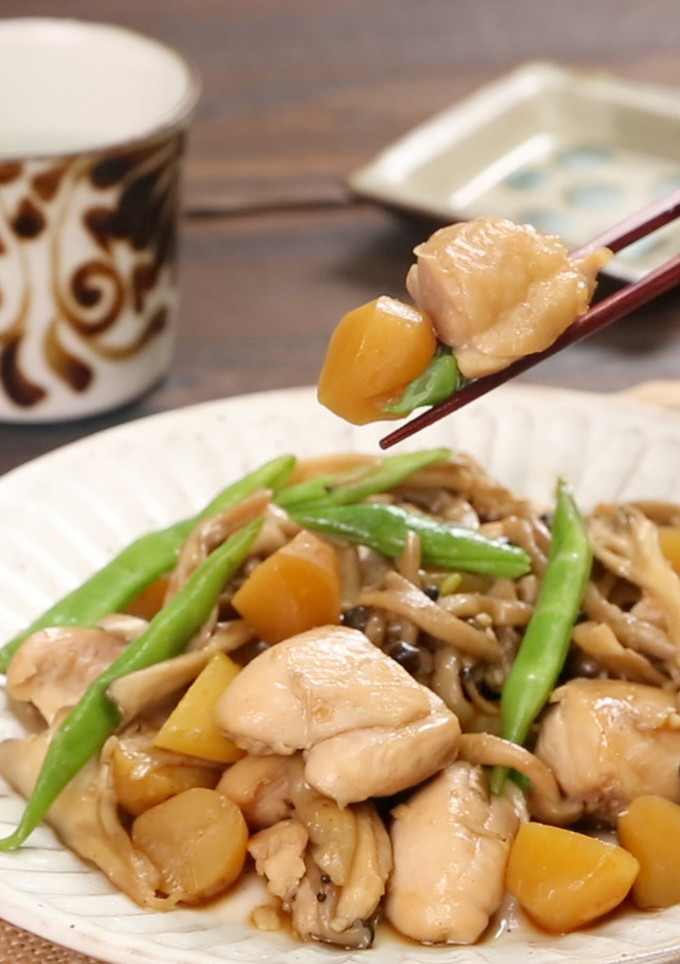 鶏肉と栗ときのこの甘辛炒め-レシピのメイン写真