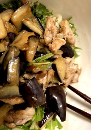 ナスと豚肉と梅だれのうどん-レシピのメイン写真