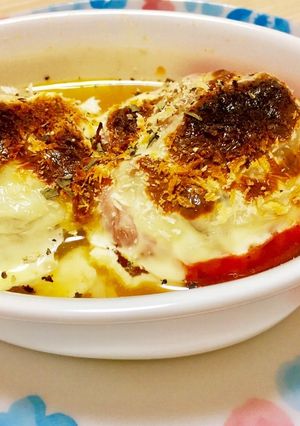 ☆玉ねぎとトマトの肉詰めグラタンスープ☆-レシピのメイン写真