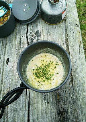 【山ご飯】チキンクリームスープパスタ-レシピのメイン写真