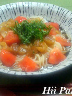 焼き茄子とトマトの和風冷製スープパスタ-レシピのメイン写真