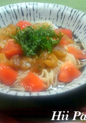 焼き茄子とトマトの和風冷製スープパスタ-レシピのメイン写真