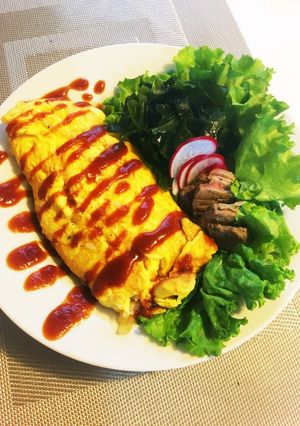 男子飯ステーキインオムライス-レシピのメイン写真