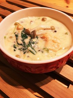 片栗粉でお手軽♪鮭と青菜の豆乳シチュー-レシピのメイン写真
