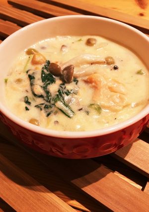 片栗粉でお手軽♪鮭と青菜の豆乳シチュー-レシピのメイン写真