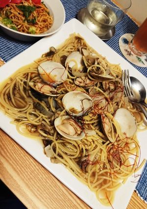 簡単☆ハマグリと海藻の和風スープパスタ-レシピのメイン写真