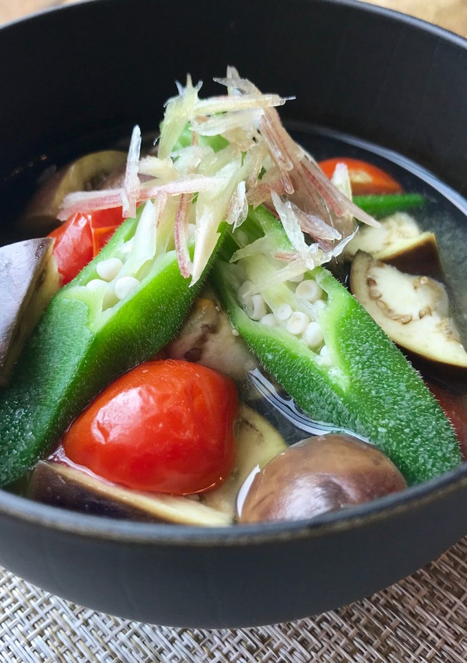 夏野菜とみょうがの味噌汁-レシピのメイン写真