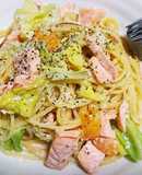 サーモンキャベツのオレンジクリームパスタ
