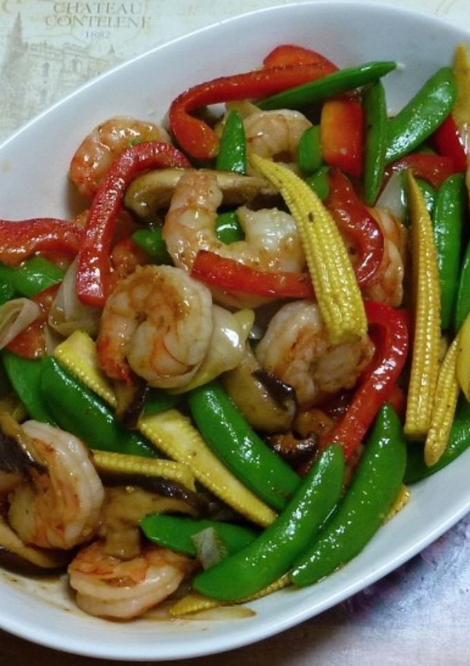 エビと彩り野菜の五香粉風味炒めもの-レシピのメイン写真