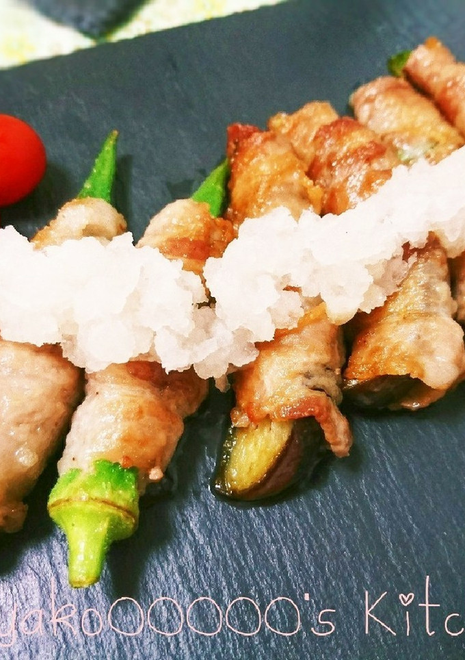 簡単美味♪夏野菜の豚肉巻き～おろし仕立て-レシピのメイン写真