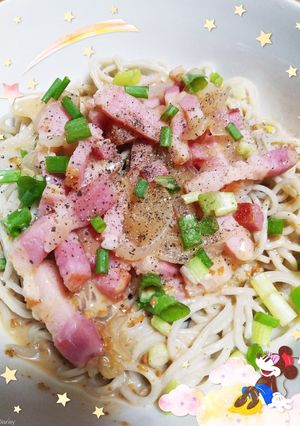 お蕎麦とベーコンの胡麻ドレパスタ風-レシピのメイン写真