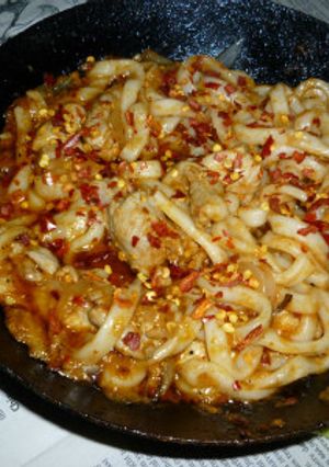 若鶏のもも肉のアラビアータ風焼きうどん-レシピのメイン写真
