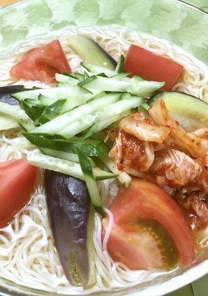 美人レシピ・夏野菜キムチそうめん-レシピのメイン写真