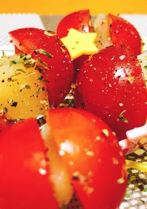 桃缶ミニトマトピンチョス-レシピのメイン写真
