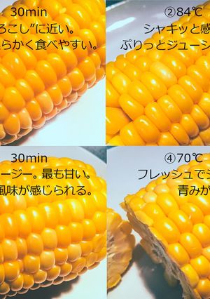 とうもろこしの低温調理 温度比較実験-レシピのメイン写真