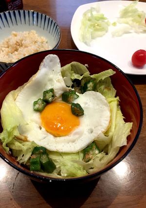 なんだこりゃオクラ豆腐ヘルシーレタス飯-レシピのメイン写真