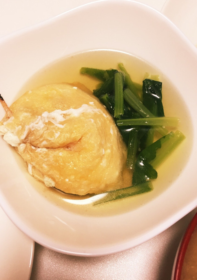 簡単！たまご巾着と小松菜の白だし煮-レシピのメイン写真