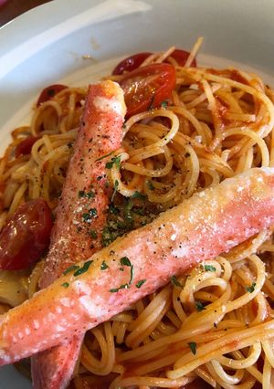 カニとトマトのパスタ-レシピのメイン写真