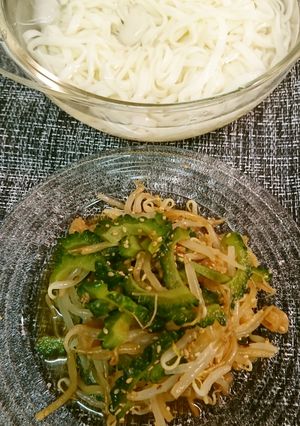 ゴーヤともやしのおひたし～☺うどん添え-レシピのメイン写真