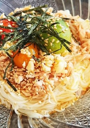 ツナにんにくトマトそうめん!1人ランチ!-レシピのメイン写真