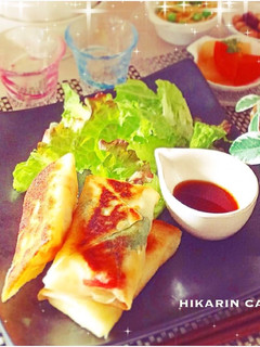 揚げない☆蒸し鶏の梅しそチーズ春巻き♪-レシピのメイン写真