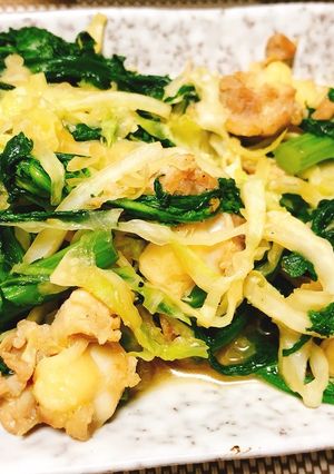 鶏ひざ軟骨と春菊の和風炒め-レシピのメイン写真